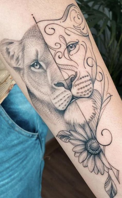 Lioness Tattoo Design, Female Lion Tattoo, Tattoo Designs With Meaning, Designs With Meaning, Floral Back Tattoos, Lioness Tattoo, Lion Tattoo Sleeves, Family Tattoo Designs, Female Lion