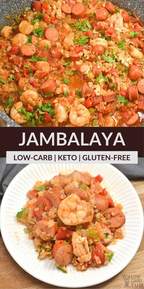 Spice up your night with some keto jambalaya! It combines juicy shrimp with sausage and cauliflower rice all covered in a spicy sauce. Low Carb Jambalaya Recipe, Low Carb Jambalaya, Keto Jambalaya, Recipe With Cauliflower, Jambalaya Recipe, Keto Paleo, Low Carb Recipes Dessert, Jambalaya, Low Carb Dinner