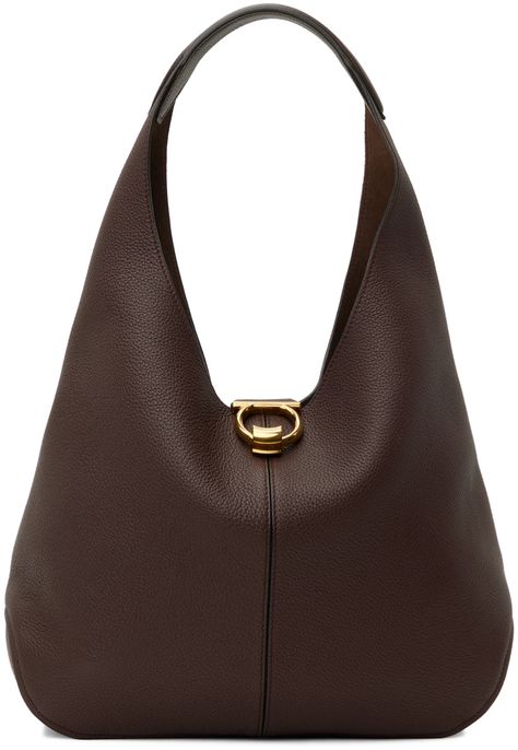 Ferragamo: Brown Margot Shoulder Bag | SSENSE Ferragamo Bag, Ferragamo Handbags, Brown Shoulder Bag, Brown Leather Bag, Pretty Bags, Brown Bags, Zip Pouch, Love Bracelets, Beautiful Bags