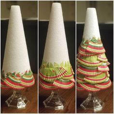 Christmas Tree Crafts With Styrofoam Cone, Cone Santa Craft, Styrofoam Cone Crafts Christmas, Cone Christmas Trees Decorating Ideas, Diy Styrofoam Christmas Tree Ideas, Styrofoam Cone Christmas Trees, Styrofoam Cone Crafts, Cone Trees Christmas Diy, Styrofoam Trees Christmas Diy