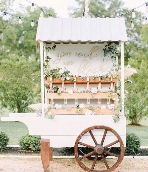 Wedding Bar Cart, Wedding Drink Bar, Woodland Wonderland, Sweet Carts, Wedding Color Ideas, Ice Cream Cart, Drink Bar, Flower Truck, Champagne Bar