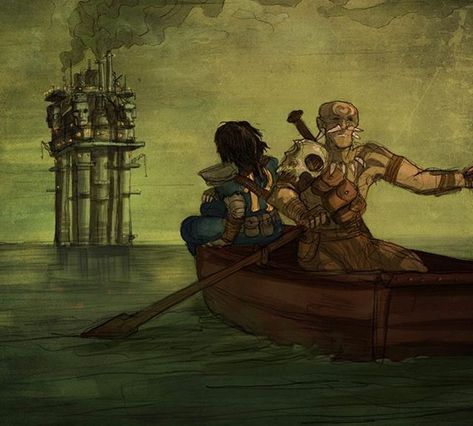 Chosen One and Sulik headed for the Enclave Oil Rig ⚓️⚓️⚓️⚓️ Found on Fallout.reactor.cc - artist unknown • • • #fallout76 #gamer #gaming… Fallout Lore, Fallout Posters, Fallout 2, Fall Borders, Fallout Rpg, Fallout Fan Art, Fallout Concept Art, Nuclear Winter, In The Air Tonight