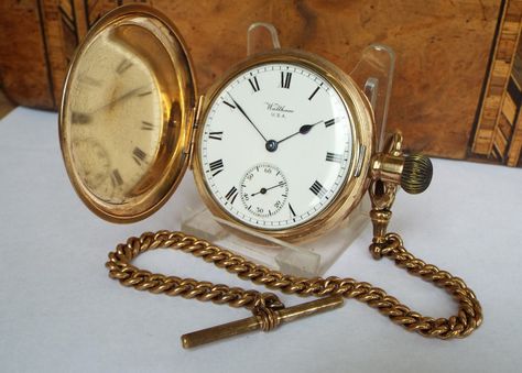 antique waltham full hunter pocket watch 1918 Vintage Wrist Watch, Gold Pocket Watch, Watch Pocket, Time Keeper, Watch Jewelry, Pendant Watches, Antique Clocks, Watch Companies, Pocket Watches