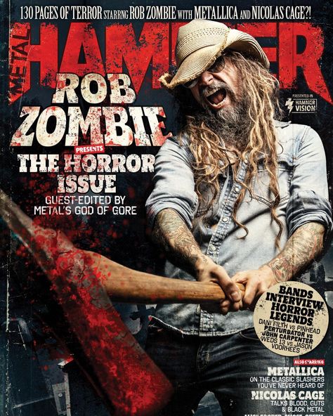 RobZombieofficial on Instagram: “Dig it! The new issue of @metalhammeruk has a screaming Hellbilly swinging an axe on the cover. #robzombie #metalhammermagazine” Metal Hammer Magazine, Jason Metallica, Dani Filth, White Zombie, Zombie Movies, Rob Zombie, John Carpenter, Metal Magazine, Nicolas Cage