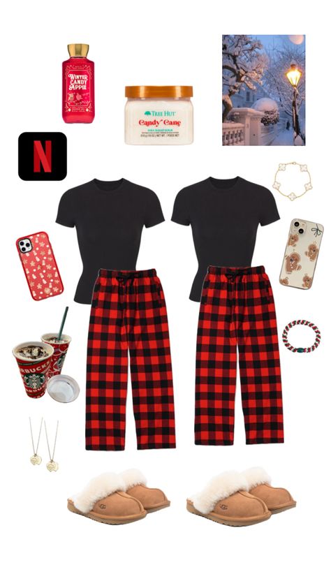 Matching christmas outfit 🎀❄️🎄 Cute Matching Christmas Pjs Friends, Friends Matching Christmas Pjs, Matching Christmas Couple Outfits, Matching Winter Outfits Friends, Sisters Outfits Matching, Where To Get Christmas Pjs, Christmas Pjs Aesthetic Family, Matching Pjs Best Friends, Couple Matching Pjs Christmas