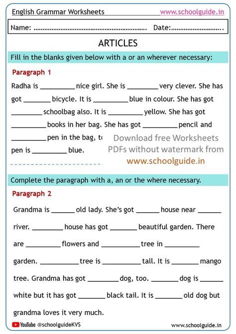 Articles Worksheet, First Grade Reading Comprehension, English Grammar Notes, School Guide, Reading Comprehension For Kids, English Grammar Exercises, Study English Language, English Articles, Grammar Exercises