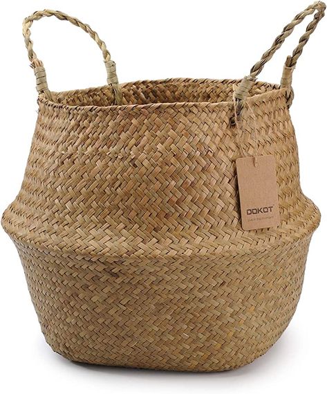 DOKOT Seagrass Basket Belly Plant Pot Woven Basket With Handle, Foldable Laundry Basket Toys Storage (Natural) : Amazon.co.uk: Home & Kitchen Baby Laundry Basket, Towel Basket, Grocery Basket, Seagrass Storage Baskets, Belly Basket, Baby Laundry, Indoor Flower Pots, Plant Pot Covers, Blanket Basket