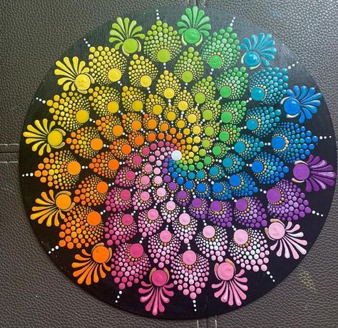 Mandala Dot Art | Rainbow swirl❣️❣️ | Facebook Mandala Rainbow, Mandala Dot Art, Rainbow Mandala, Black Paper Drawing, Mandala Design Pattern, Art Rainbow, Dot Mandala, Rainbow Swirl, Mandala Dots