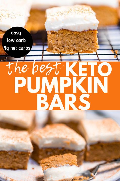 Keto Pumpkin Bars, Pumpkin Cream Cheese Bars, Galletas Keto, Cream Cheese Bars, Keto Bars, Keto Cream, Keto Pumpkin, Keto Sweets, Pumpkin Cream Cheeses