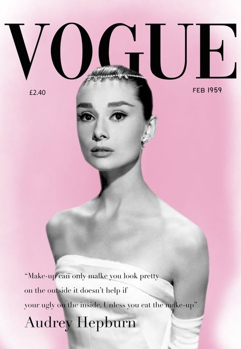 Audrey Hepburn Vogue, Audrey Hepburn Aesthetic, Audrey Hepburn Poster, Printable Wall Collage, Girly Room, Pink Posters, Poster Room, Vogue Covers, Picture Collage Wall