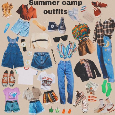 70s Summer Camp Outfits, 80s Outfits Stranger Things Summer, Camping Outfits Aesthetic Summer, 80s Camp Outfit, Retro Summer Camp Outfits, 80s Shirts Vintage, 80s Camp Counselor Outfit, Campcore Aesthetic Outfits, 80s Summer Camp Aesthetic Outfits