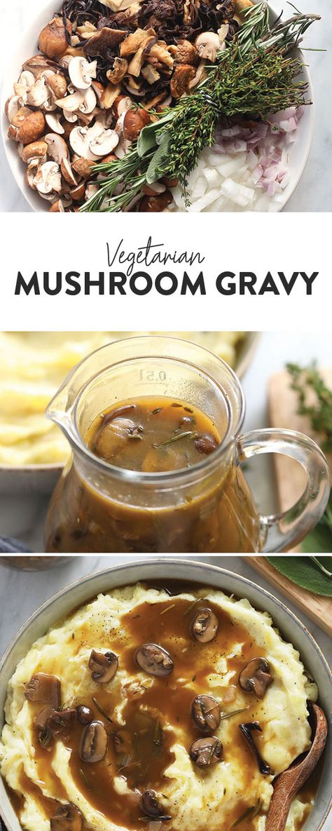 Vegetarian Mushroom Gravy, Turkey Gravy From Drippings, Vegan Mushroom Gravy, Thanksgiving Side Dishes Healthy, Vegetarian Gravy, Clean Eating Vegetarian Recipes, Mushroom Gravy Recipe, Clean Eating Vegetarian, Fit Foodie Finds