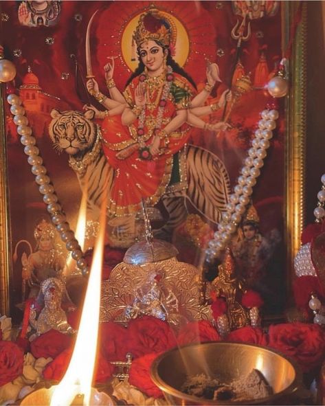 Navratri Snap, God Mandir, Puja Aesthetic, Durga Matha, Ancient Egypt Projects, Mandir Decoration, Hanuman Hd, Maa Durga Photo, Ganpati Decoration At Home