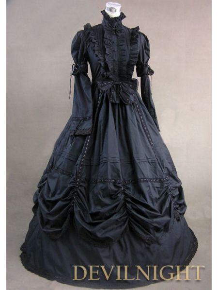 #Black High Collar Classic #Gothic #Victorian Dress Vampire Inspiration, Victorian Dress Costume, Black Victorian Dress, Gothic Victorian Dresses, Full Sleeves Dress, Black Ball Gown, Gown Vintage, Period Dress, Victorian Costume