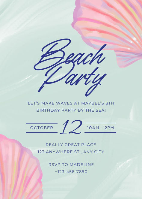 Pink Blue Vintage Beach Party Kids Birthday Invitation Beach Party Invitations Template, Beach Party Invite, Vintage Beach Party, Beach Birthday Invitations, Kids Beach Party, Beach Picnic Party, Birthday At The Beach, Beach Party Invitations, 13th Birthday Invitations