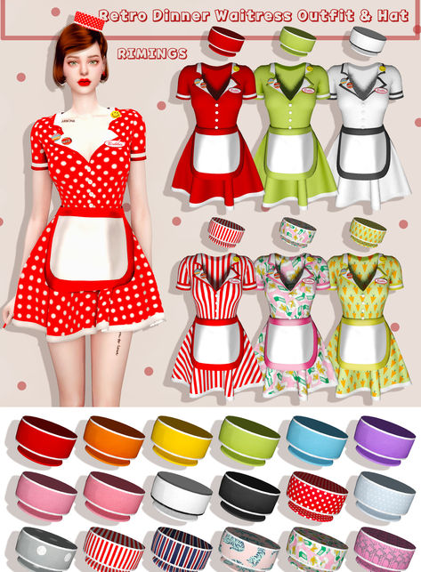 Snag this alpha-style waitress CC and get your female sims dolled up for work. It comes with dozens of color swatches for both the outfit and the waitress hat. Sims 4 Barista Outfit Cc, Sims 4 Barista Outfit, Sims 4 Cc Apron Accessory, Sims 4 Cc Nurse Outfit, Sims4 Appliances, Sims 4 Restaurant Uniform Cc, Sims 4 Waiter Outfit Cc, Sims 4 Waitress Outfit, Sims 4 Nurse Scrubs Cc