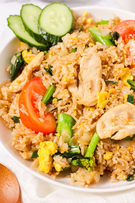 Thai Fried Rice (Khao Pad) | Two Plaid Aprons Thai Rice Recipes, Thai Chicken Fried Rice, Khao Pad, Healthy Thai Recipes, Thai Fried Rice, Fried Rice Recipe Easy, Chicken Fried Rice Recipe, Pork Fried Rice, Chicken Fried Rice