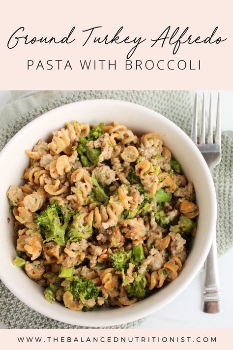 Turkey Alfredo Pasta, Ground Turkey Alfredo, Turkey Pasta Recipes, Turkey Alfredo, Ground Turkey Pasta Recipes, Alfredo With Broccoli, Ground Turkey Pasta, Pasta With Broccoli, Meal Rotation