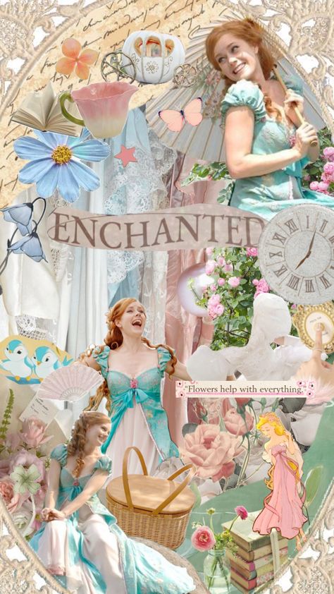 Giselle Disney Princess, Enchanted Movie, Giselle Enchanted, Cinderella Aesthetic, Enchanted Party, Movie Collage, Disney Enchanted, Movie Themed Party, Heaven Art