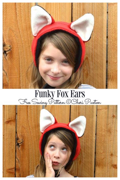 DIY Fabric Funky Fox Ears Free Sewing Pattern | Fabric Art DIY Fox Costume Diy, Sewing Plushies, Fox Costume, Bunny Ears Headband, Fox Hat, Sewing Kids Clothes, Hat Patterns To Sew, Fabric Sewing Patterns, Free Sewing Pattern