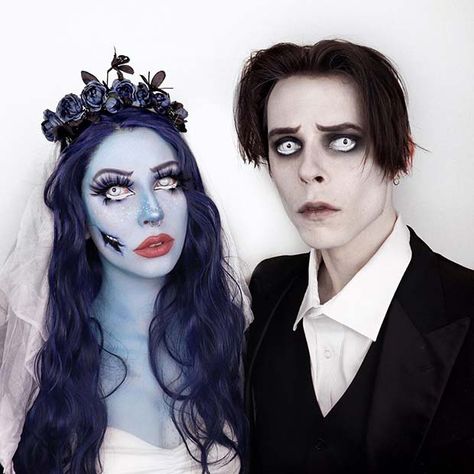 51 Creative Couples Costumes for Halloween - Page 5 of 5 - StayGlam Creative Couples Costumes, Couples Costumes For Halloween, Corpse Bride Makeup, Couples Costumes Creative, Halloweenský Makeup, Best Couples Costumes, Costumes For Halloween, Costumes Couples, Couples Halloween Outfits