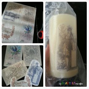 Candle Transfer, Photo Onto Wood, Memorial Candles, Printing On Tissue Paper, Candle Diy, Transfer Images, Printed Candles, Paper Image, Baptism Candle