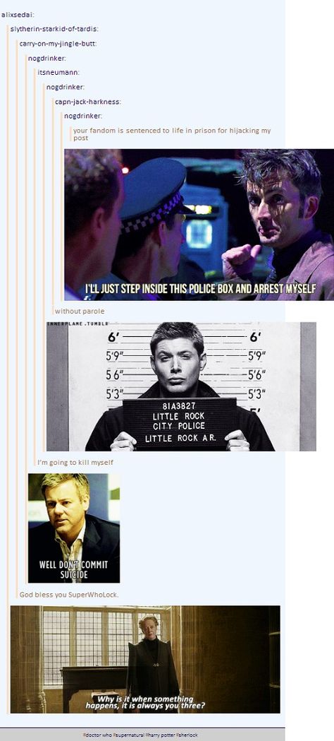 Superwholock Crossovers, Harry Potter Dr, Hogwarts Quotes, Memes Harry Potter, Sherlock Holmes Bbc, Supernatural Memes, Fandom Crossover, Supernatural Funny, Supernatural Fandom