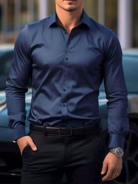 Navy Blue Shirt Black Pants Outfit Men, Fancy Dinner Outfit Men, Outfit Elegante Hombre, Outfit Semiformal Hombre, Black Suit Blue Shirt, Mens Prom Outfit, Men Shirt Style Casual, Blue Shirt Outfit Men, Graduation Yearbook