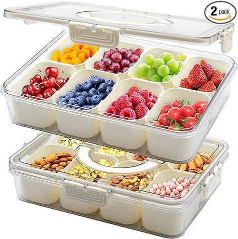 Amazon.com: YGFRSTO 2 Pack Snackle Box with Handle for Food Serving Tray Snack Platter with Lids Stackable Fruit Veggie Container Set with 16 Removable Dividers Compartments: Home & Kitchen Sandwich Station, Candy Buffet Bar, Snackle Box, Beach Snacks, Road Trip Food, Portable Snacks, Snack Platter, Fishing Party, Snack Containers