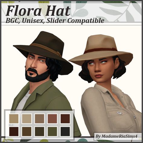 Flora Hat | MadameRia on Patreon Jungle Hat, Garbage Dump, Neon Leggings, Cc Hats, Adventure Hat, Career Outfits, Sims 4 Mm Cc, Sims 4 Dresses, Sims 4 Mm