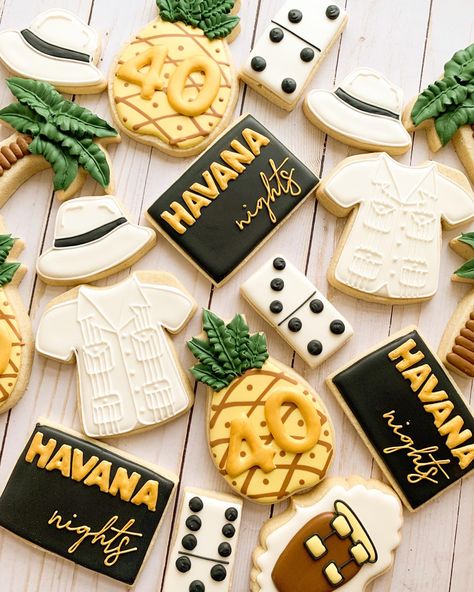 Havana Nights Party Theme For Men, Havana Nights Bridal Shower Ideas, Havana Nights 50th Birthday, Havana Centerpiece Ideas, Havana Nights Cookies Decorated, Tropical Cuban Party, Havana Nights Cookies, Havana Night Cake, Habana Nights Party