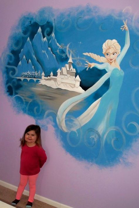 Elsa Frozen themed wall mural Frozen Bedroom, Frozen Themed, Sensory Room, Wall Murals Painted, Hand Painted Walls, Bungalow House Design, Kids' Bed, Elsa Frozen, Disney Wallpaper