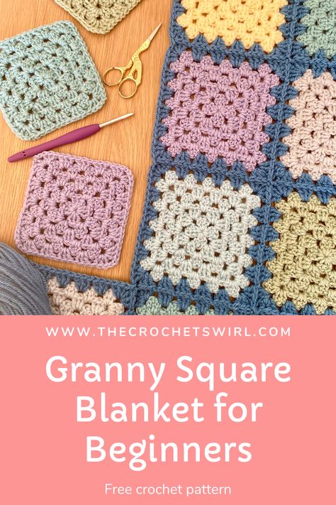 Granny Square Blanket For Beginners, Crochet Granny Square Beginner, Granny Square Häkelanleitung, Easy Beginner Crochet Patterns, Granny Square Crochet Patterns Free, Crochet For Beginners Blanket, Easy Crochet Blanket, Crochet Blanket Designs, Crochet Granny Square Blanket