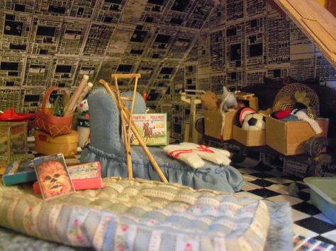 Dollhouse Attic, Beacon Hill Dollhouse, Attic Room Ideas, Attic Ideas, Attic Storage, Dolls House Interiors, Attic Rooms, Secret Rooms, A Nightmare