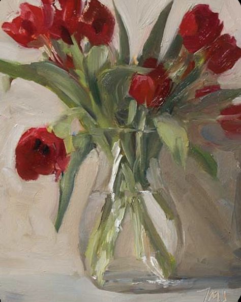 Vase Of Tulips, Daffodil Wall Art, Canvas Art For Sale, Piskel Art, Tulip Painting, Flower Canvas Art, Arte Van Gogh, Red Tulips, Daily Painting