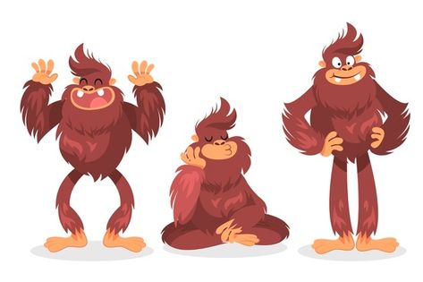 Cartoon bigfoot sasquatch character coll... | Premium Vector Bigfoot Cartoon Drawing, Sasquatch Character Design, Bigfoot Character Design, Bigfoot Art Cute, Sasquatch Cartoon, Cryptid Ideas, Sasquatch Illustration, Cartoon Bigfoot, Bigfoot Cartoon