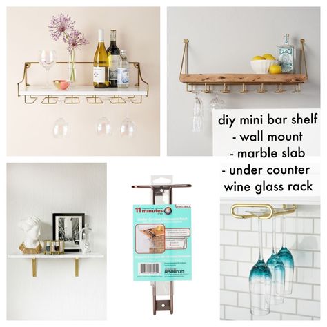 DIY mini bar shelf with glass rack  Inspired by Anthropologie  Idea by @hopeherfuture  IKEA BURHULT / EKBY VALTER Ikea Burhult, Diy Mini Bar, Beach Mood, Bar Shelf, Wine Glass Rack, Glass Rack, Marble Slab, Mini Bar, Event Styling