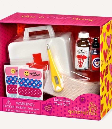 Our Generation First Aid Set - Little Owie Fix-It Kit | Target Australia Colourful Stickers, First Aid For Kids, Play Doctor, Generation Dolls, Cross Symbol, Playing Doctor, Medicine Bottle, Under The Weather, Our Generation Dolls