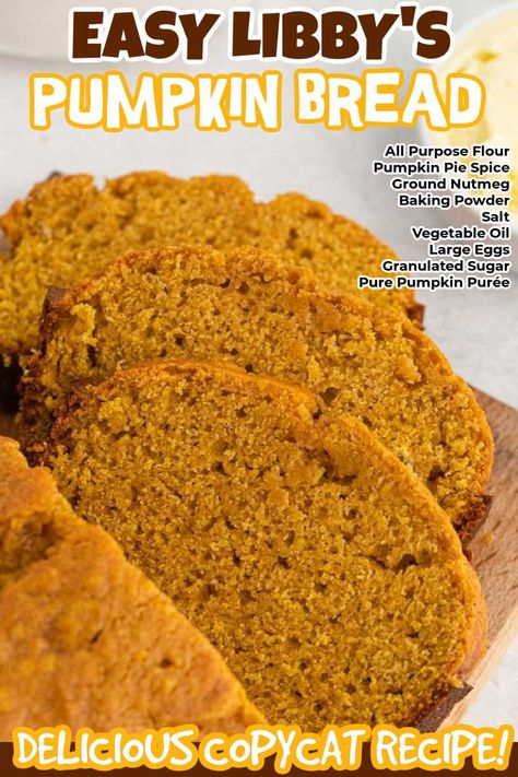 If you love making homemade bread, then you need to make Libby's Pumpkin Bread Recipe. It is full of pumpkin flavor and easy to make. This delicious quick bread is always a crowd favorite and you can easily add in raisins, nuts or chocolate chips. #eatingonadime #libbyspumpkinbread #pumpkinbread Canned Pumpkin Recipes, Pumpkin Chocolate Chip Bread, Pumpkin Bread Recipe, Pumpkin Flavor, Pumpkin Pie Spice, Pumpkin Bread, Bread Recipes Homemade, Canned Pumpkin, Quick Bread