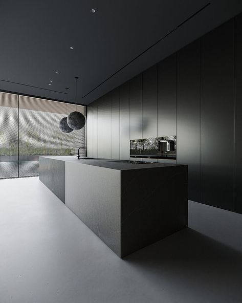 Atlit Villa: Shaked Alon’s Testament to Minimalist Elegance Black Interior Design, Minimal Kitchen, Minimal House Design, Minimalist House Design, Dark Interiors, Kitchen Design Decor, Minimalism Interior, Luxury House Designs, Minimalist Kitchen