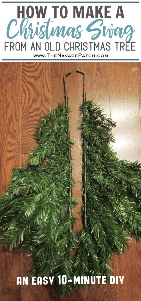 Christmas Swags Diy, Repurposed Christmas Tree, Christmas Garland Diy, Fake Xmas Tree, Outdoor Christmas Garland, Faux Christmas Tree, Christmas Decorations Easy, Old Christmas Tree, Outdoor Christmas Diy