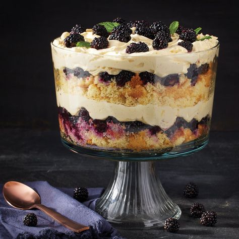 Crushed Blackberry Tiramisu Trifle Recipe from H-E-B Blackberry Tiramisu, Blackberry Trifle, Tiramisu Trifle Recipe, Tiramisu Trifle, Cake Pulls, Trifle Bowl, Vanilla Cake Mixes, Trifle Recipe, Mascarpone Cheese