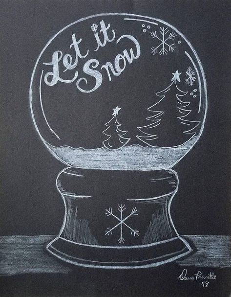 Snow globe chalkboard January Chalkboard, White Christmas Snow, White Board Drawings, Globe Drawing, Christmas Chalkboard Art, Chalkboard Art Quotes, Chalkboard Wall Art, January Art, Whiteboard Art