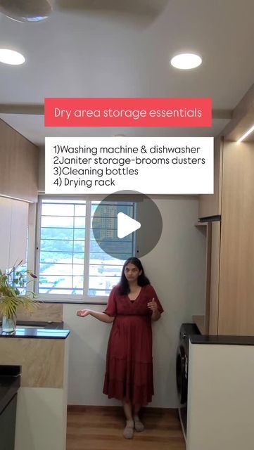 Aishwarya M Khinvasara | Interior Designer on Instagram: "Kitchen dry area essentials!!

1)Washing machine and dishwasher provision
2)Janiter storage
3)Cleaning bottle
4)Drying rack and tray 

Planning of space and furniture minutely is our usp get your home designed now!

Save now and stay tuned for more such interior ideas
@sa_interior_scapes 

#interior #kitchen #homeinspo #kitchenorganizer #instadaily #instagramreels #kitchenessentials #homedesign #pune #mumbai #interiordesign #luxuryhome #luxurylifestyle #janitor #broomstorage #homeinspo #washingmachine #cleaningstorage #homeapplainces #cleaning

Pune,interiordesigner,instagram,homeidea,kitchen,awardwinningfirm,reel,inspiration" Kitchen Washing Area Ideas, Kitchen And Laundry Combined, Washing Machine Area Ideas, Reel Inspiration, Broom Storage, Dishwasher Machine, Instagram Kitchen, India Design, Washing Machine In Kitchen