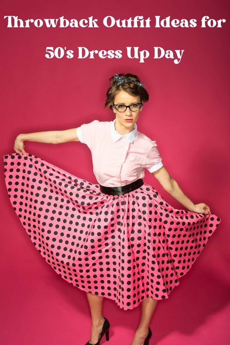 50+ Throwback Outfit Ideas for 50's Dress Up Day - momma teen 40s Decade Outfits, 1950 Costume Ideas Woman, Easy 1950s Costume, 50s Outfit Ideas Women, 1950s Dress Up Day At School, Diy 50s Outfit, Diy Decades Day Outfits Spirit Weeks, Diy 1950s Costume Ideas, 50th Day Of School Dress Up