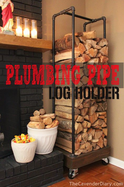 Plumbing Pipe Firewood Holder | THE CAVENDER DIARY Firewood Holder Diy, Plumbing Hacks, Indoor Firewood Rack, Best Storage Ideas, Firewood Storage Indoor, Outdoor Firewood Rack, Firewood Racks, Oak Cliff, Plumbing Pipe Furniture