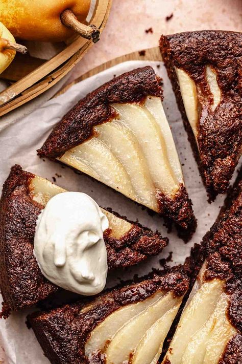 Chocolate Pear Cake Recipe, Chocolate Pear Cake, Pear And Chocolate Cake, Pear Cake Recipes, Chocolate Cake Batter, Salted Caramel Chocolate Cake, Pear And Almond Cake, Fig Cake, Plum Recipes