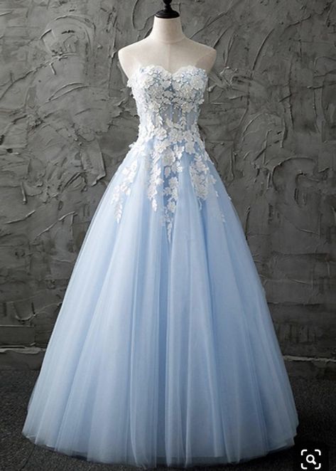 Blue Prom Dresses Strapless, Light Blue Prom Dresses, Prom Dresses Strapless, Light Blue Prom, Dresses With Appliques, How To Dress For A Wedding, Blue Prom Dresses, Light Blue Prom Dress, Blue Tulle