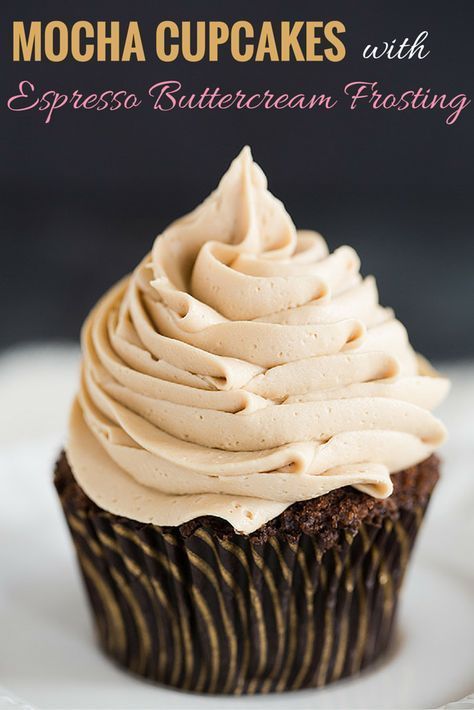 Mocha Cupcakes with Espresso Buttercream Frosting - An easy recipe and a perfect way to get your dessert and coffee fix all in one! | browneyedbaker.com Espresso Buttercream Frosting, Espresso Buttercream, Mocha Cupcakes, Cheese Vegan, Creamy Broccoli, Vegan Baked, Broccoli Recipe, Baked Mac, Broccoli Cheese