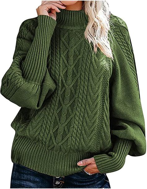 Made in the USA or Imported Solid Color Sweater, Trendy Tops For Women, Winter Pullover, Sleeves Clothing, Collar Sweater, Loose Sweater, Turtle Neck Top, Knitted Pullover Sweaters, Sleeves Pattern